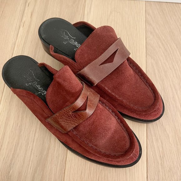Free People Payton Penny Loafer Suede Maroon Size 8 - Picture 10 of 13